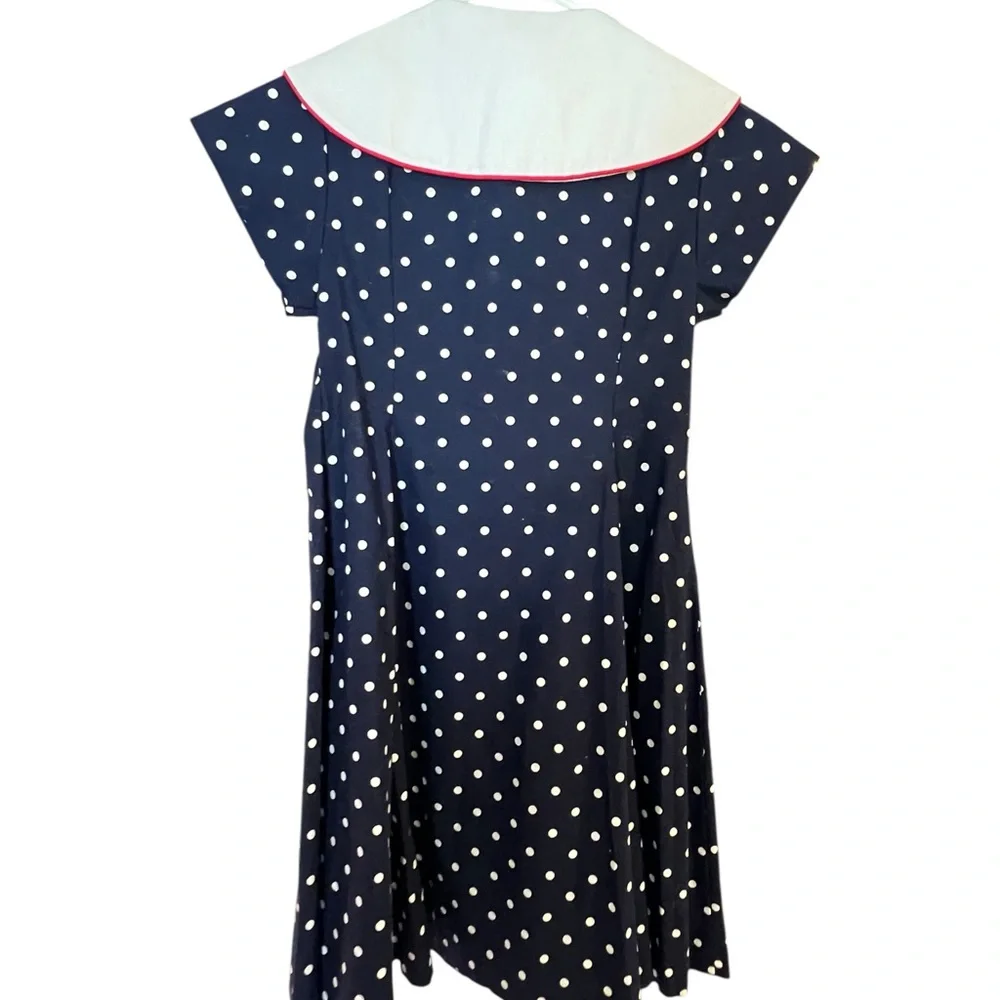 SOLDRare Editions VTG Blue Polka Dot Dress White Collar Girls Size 8 Made in USA
